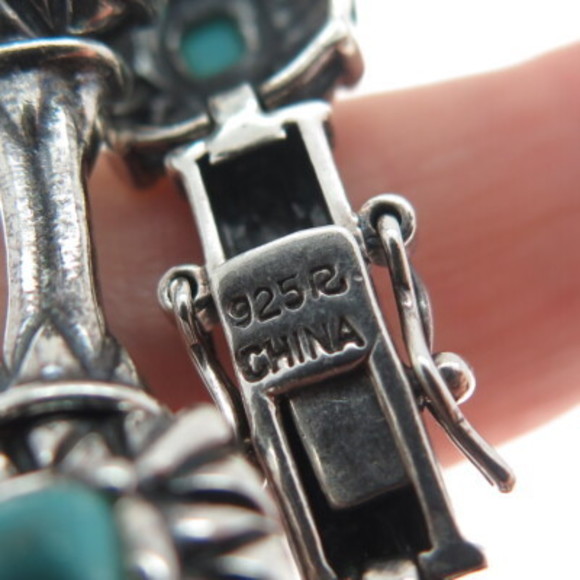 ROSS SIMONS 925 Sterling Silver Vintage Real Turquoise Station Bracelet 7.25
